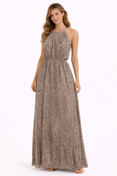 صورة فستان  زيتوني نقشة ثعبان ستايل هالتر (مارسينو)