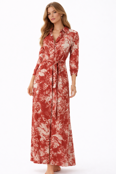 صورة فستان  فستان مشجر طويل برباط خصر. (مارسينو)