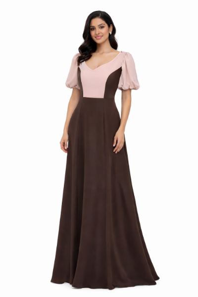 صورة فستان طويل بيج وبني (مارسينو)