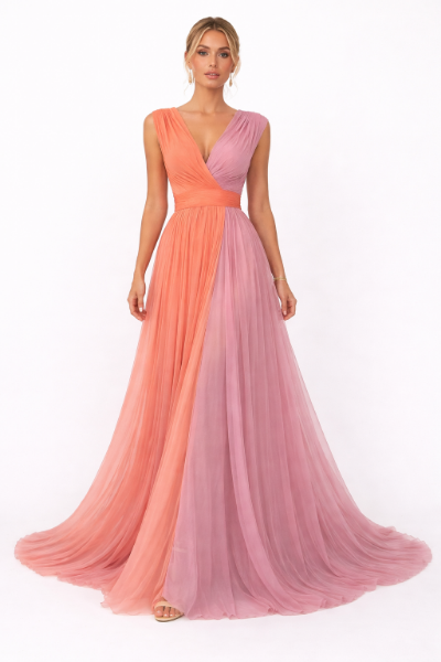 صورة marciano فستان بليسيه شيفون وردي ومشمشي