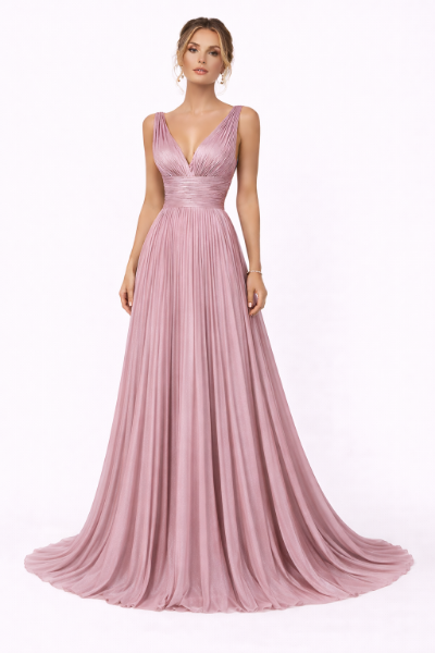 صورة فستان وردي ميتاليك بفتحة صدر (مارسينو)