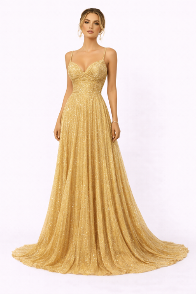 صورة فستان ذهبي طويل لامع أنيق (مارسينو)