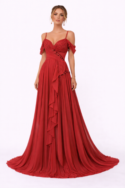 صورة فستان مارسينو  سهرة طويل وردي لامع