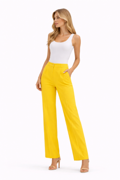 صورة (هانيتا)بنطلون أصفر زاهٍ كلاسيك أنيق