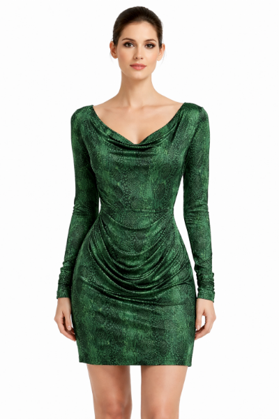 صورة فستان سهرة قصير بنقشة الثعبان (جيس)