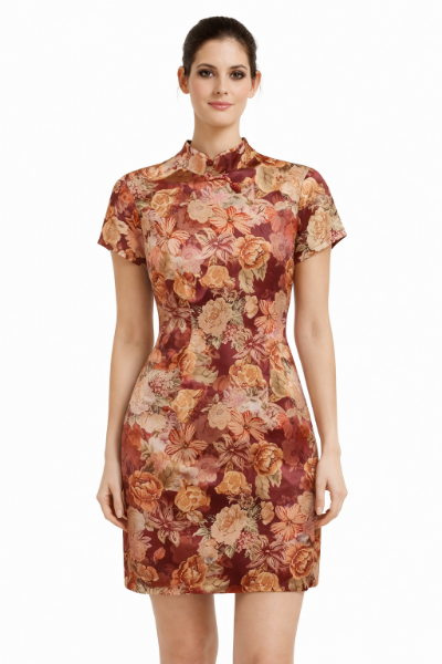 صورة فستان ميني بنقشات ورد كلاسيكية (جيس)