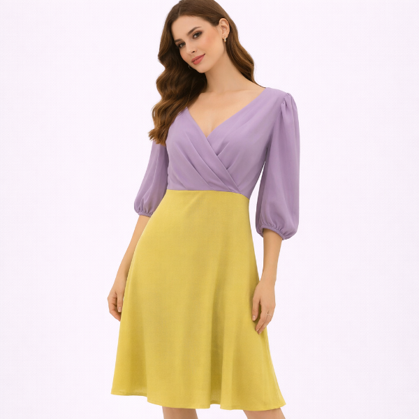 صورة (فستان حريمي بنفسجي قي اصفر مركة (هينيتا