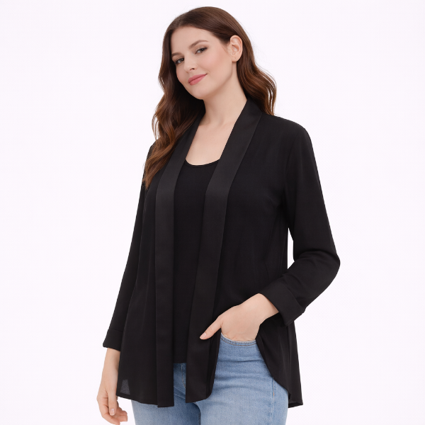 صورة بلوزة كيمونو سوداء كاجوال أنيقة ( Hanita)
