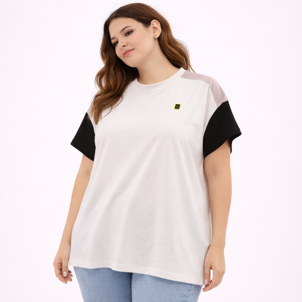 صورة بلوزة تيشرت أبيض بأكمام ملونة ( Hanita)