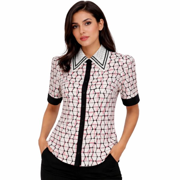 صورة بلوزة بنقشة هندسية وياقة مطرزة ( هانيتا)